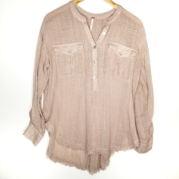 Free People Tops - Free People Blush Half Button Long Sleeve Blouse